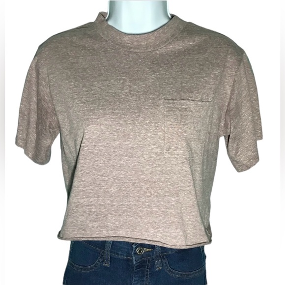 ADC Tops - ADC Light Heather Burgundy Crop Short Sleeve T-Shirt Size XSmall Juniors